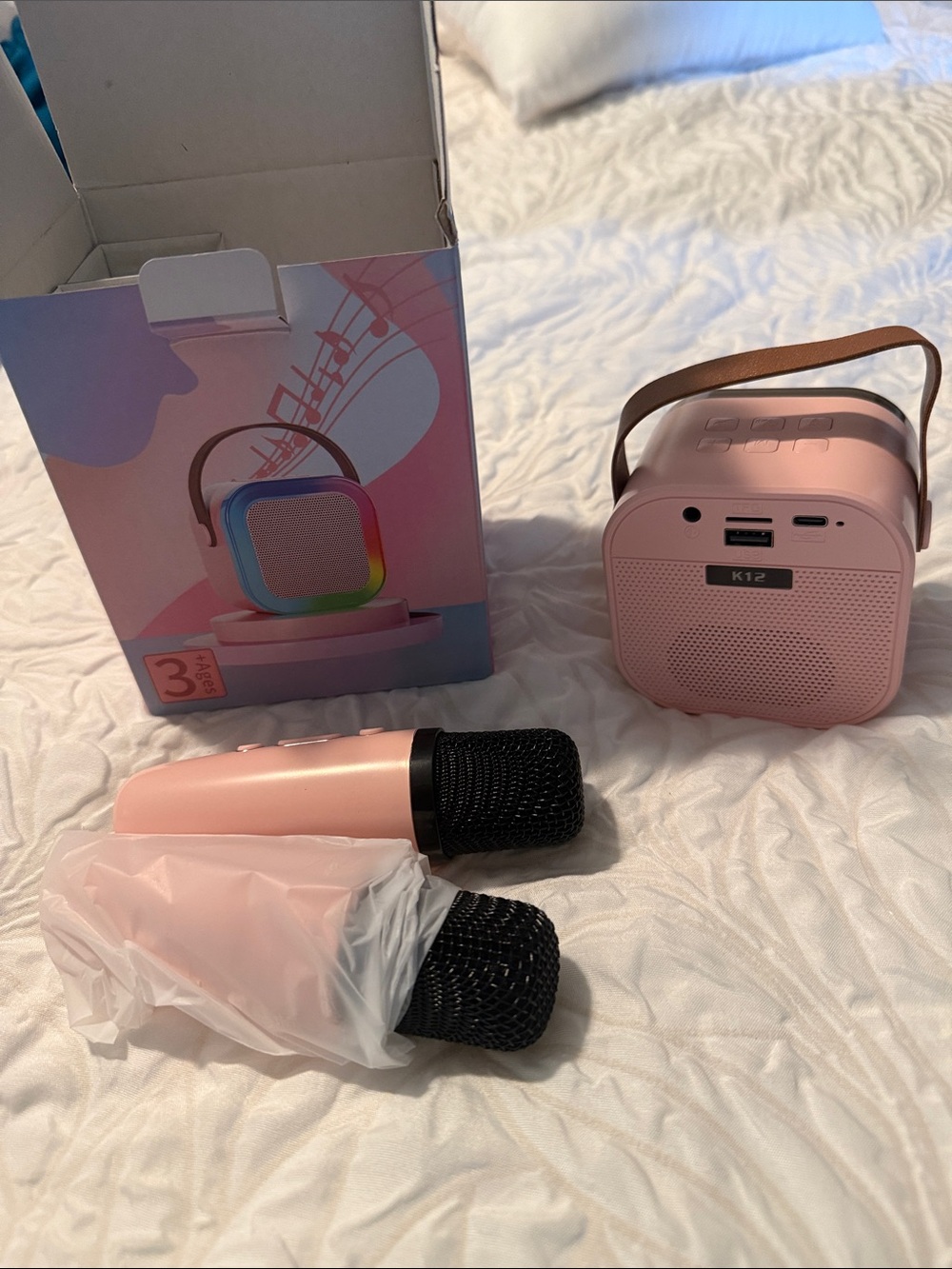 NEW! Portable Pink Bluetooth Speaker with Dual Microphones